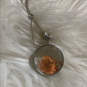 Silver dried flower Pendant Necklace